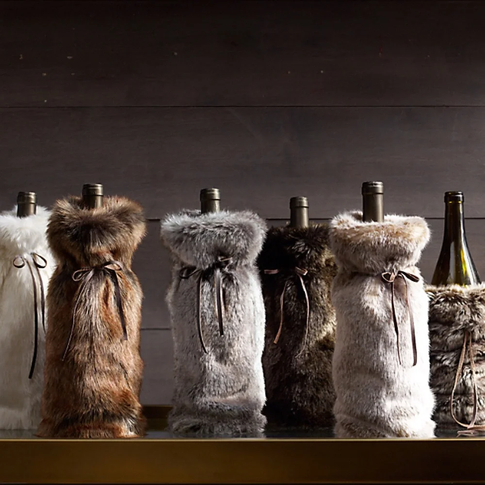 Restoration Hardware Faux Fur Wine Bag